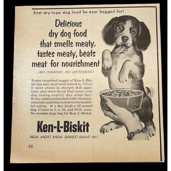 Ken L Biskit Dog Food Vintage Print Ad Beagle Puppy 1955 Hungry Pup - Picture 1 of 6